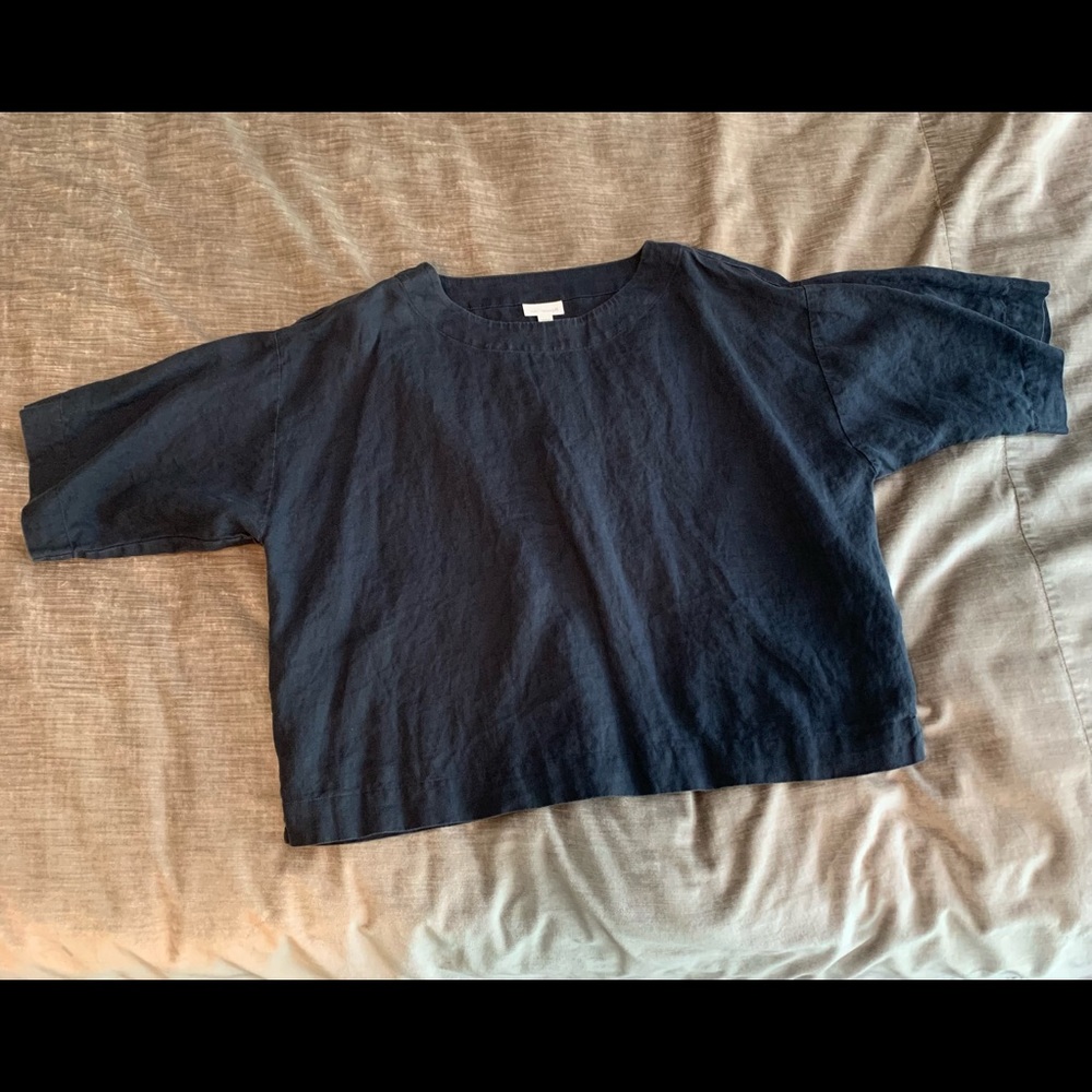 Boxy Linen Navy Cropped Top